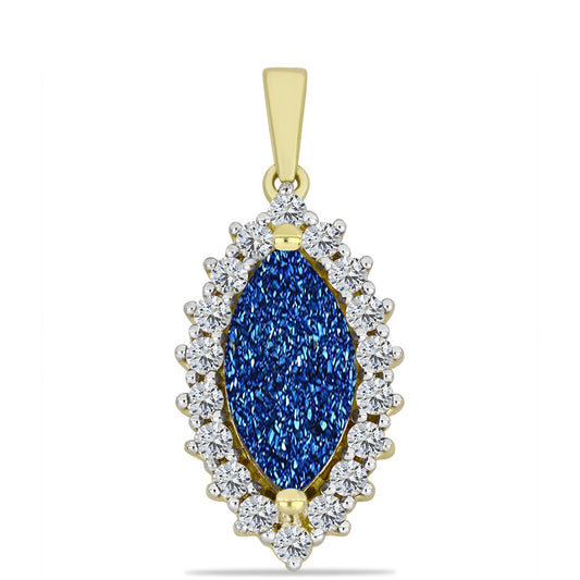 Pendente de Prata com Banho de Ouro com Drusy Azul e Topázio Branco