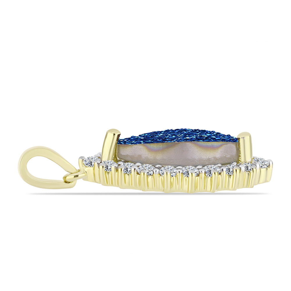Pendente de Prata com Banho de Ouro com Drusy Azul e Topázio Branco