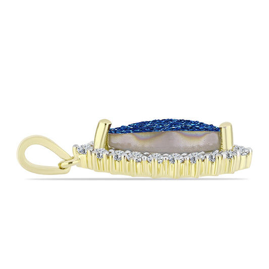 Pendente de Prata com Banho de Ouro com Drusy Azul e Topázio Branco