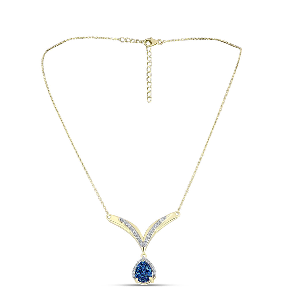 Colar de Prata com Banho de Ouro com Drusy Azul e Topázio Branco  Contraste: Cabeca de Veado (800) 1 