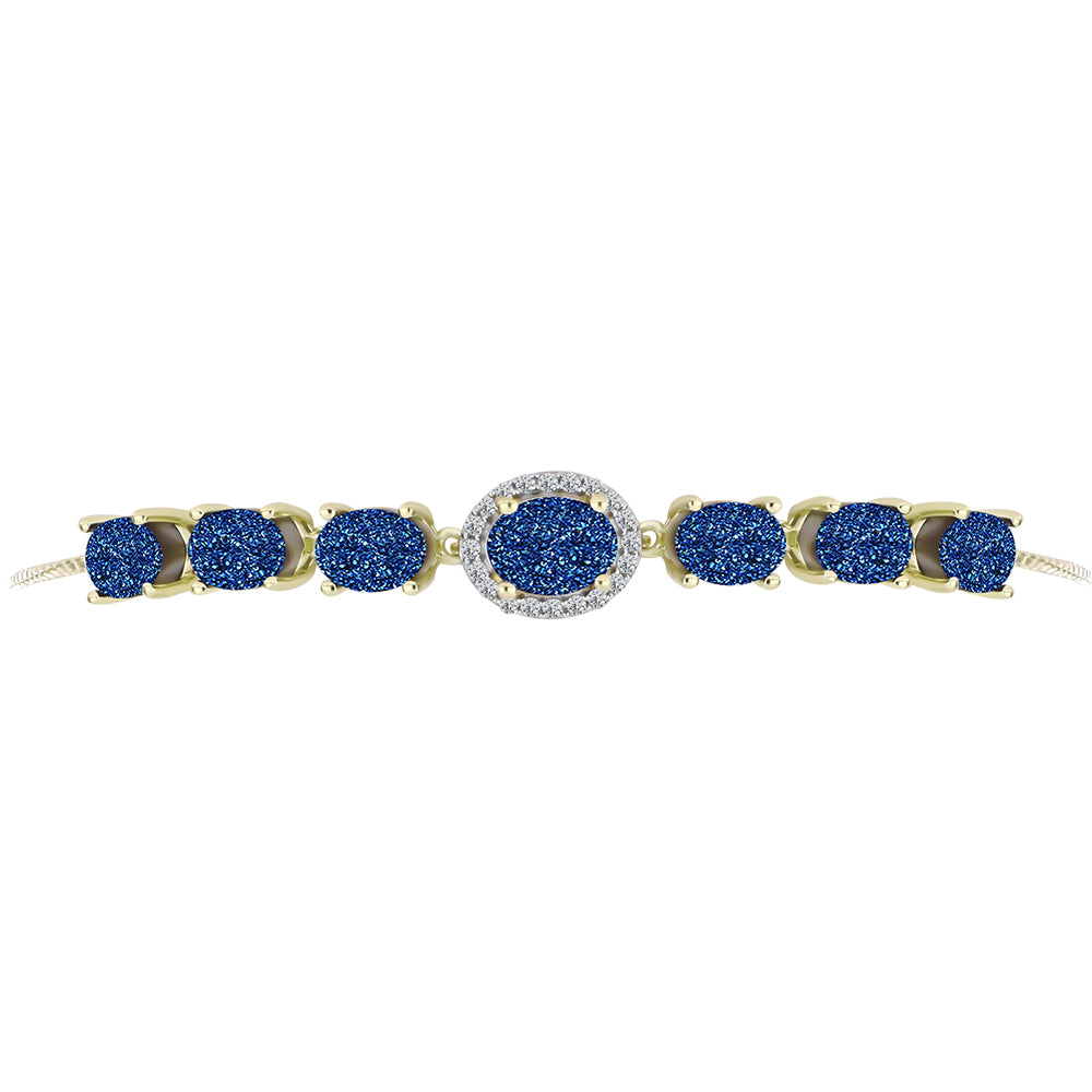 Pulseira de Prata com Banho de Ouro com Drusy Azul e Topázio Branco  Contraste: Cabeca de Veado (800)