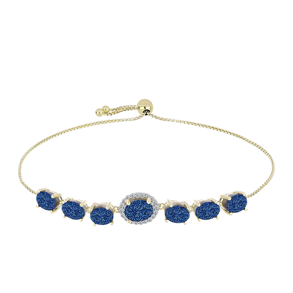 Pulseira de Prata com Banho de Ouro com Drusy Azul e Topázio Branco  Contraste: Cabeca de Veado (800)