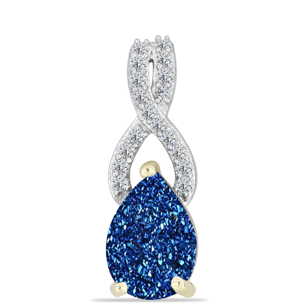 Pendente de Prata com Banho de Ouro com Drusy Azul e Topázio Branco