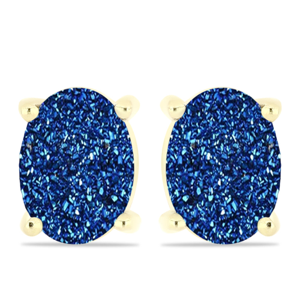 Brincos de Prata com Banho de Ouro com Drusy Azul 1 
