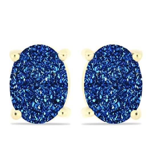 Brincos de Prata com Banho de Ouro com Drusy Azul