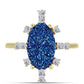 Anel de Prata com Banho de Ouro com Drusy Azul e Topázio Branco  Contraste: Cabeca de Veado (800)