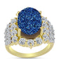 Anel de Prata com Banho de Ouro com Drusy Azul e Topázio Branco  Contraste: Cabeca de Veado (800)