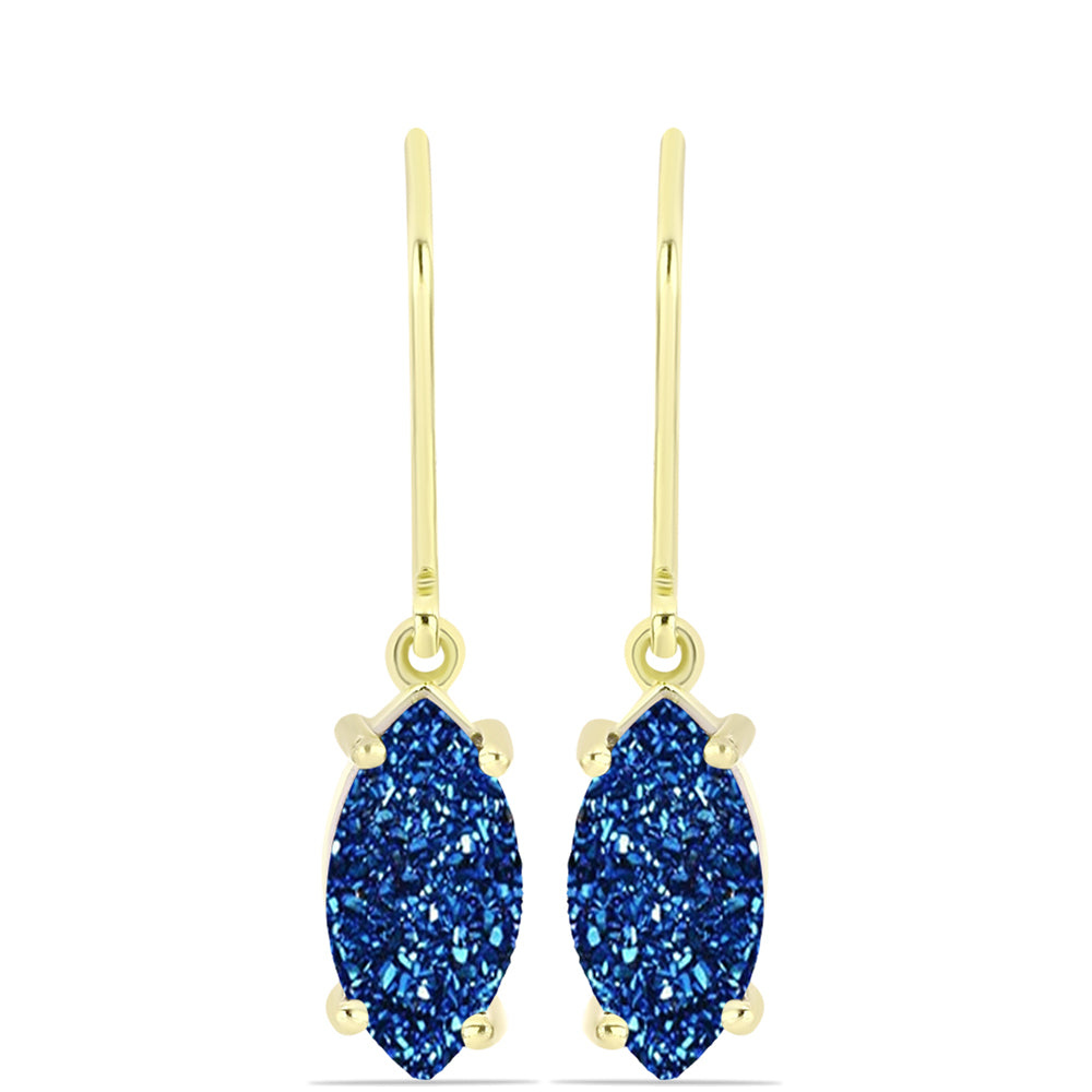 Brincos de Prata com Banho de Ouro com Drusy Azul 1 
