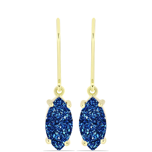Brincos de Prata com Banho de Ouro com Drusy Azul