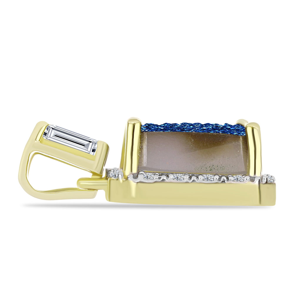 Pendente de Prata com Banho de Ouro com Drusy Azul e Topázio Branco 2 
