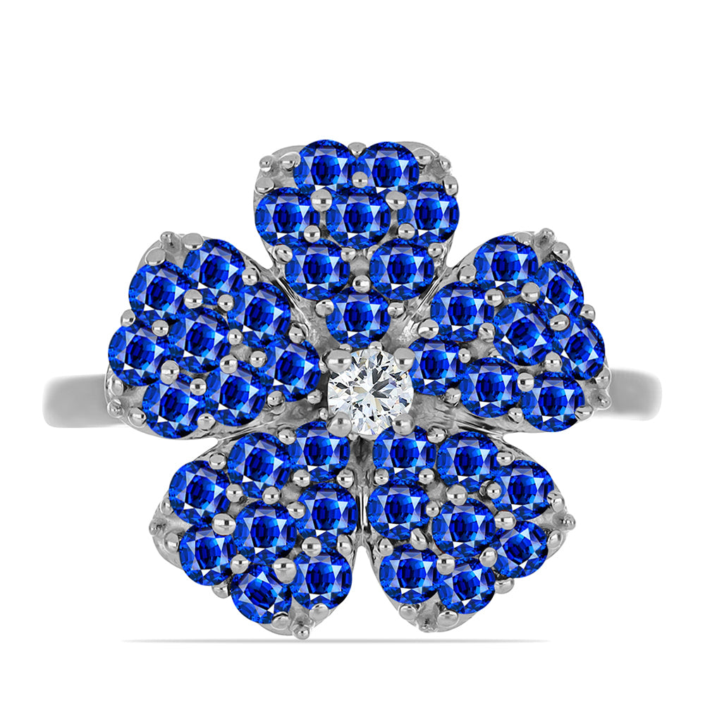 Anel de Prata com Safira Azul Australiana e Topázio Branco  Contraste: Cabeca de Veado (800)