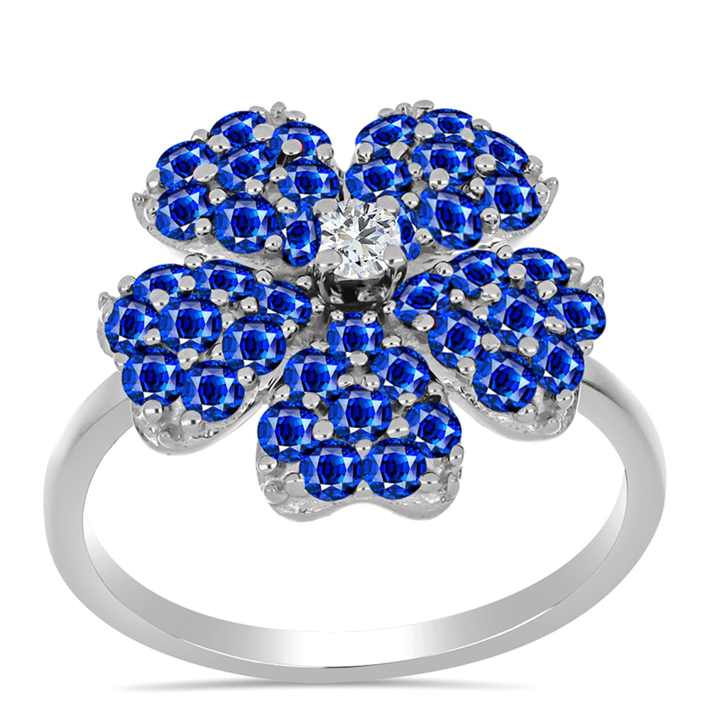 Anel de Prata com Safira Azul Australiana e Topázio Branco  Contraste: Cabeca de Veado (800)