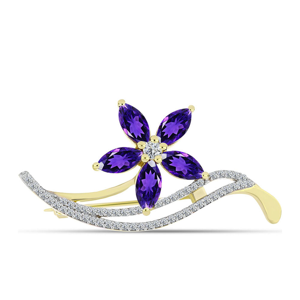 Alfinete de Prata com Banho de Ouro com Ametista de Marrocos e Topázio Branco  Contraste: Cabeca de Veado (800)