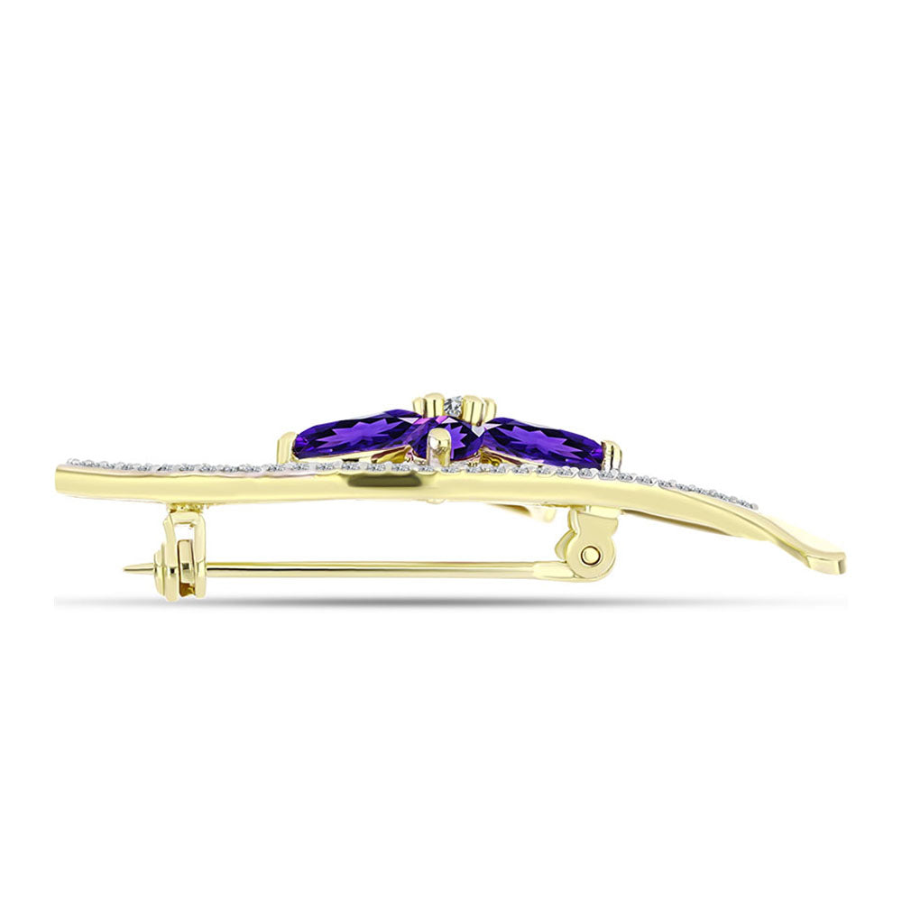 Alfinete de Prata com Banho de Ouro com Ametista de Marrocos e Topázio Branco  Contraste: Cabeca de Veado (800)
