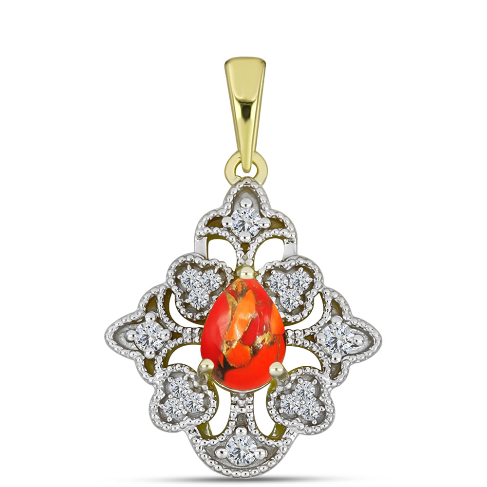 Pendente de Prata com Banho de Ouro com Turquesa de Mohave e Topázio Branco