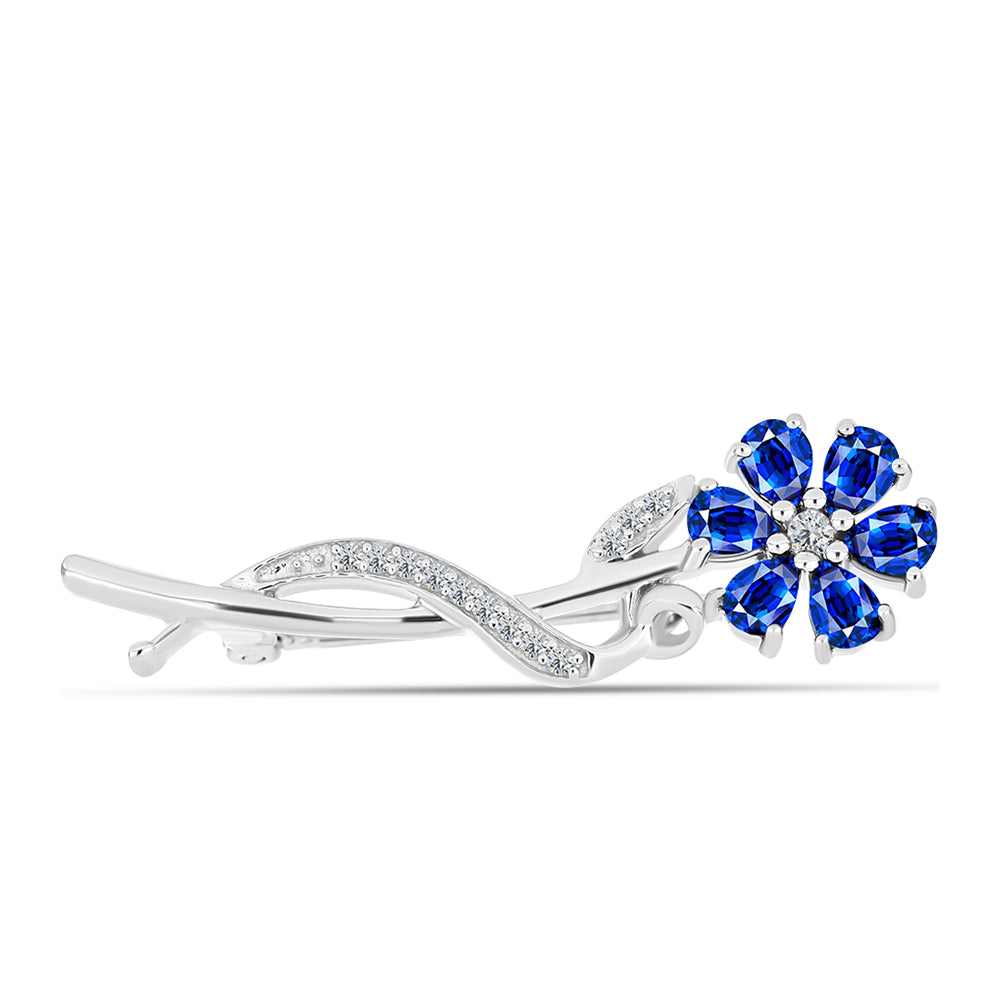 Alfinete de Prata com Safira Azul Australiana e Topázio Branco  Contraste: Cabeca de Veado (800)