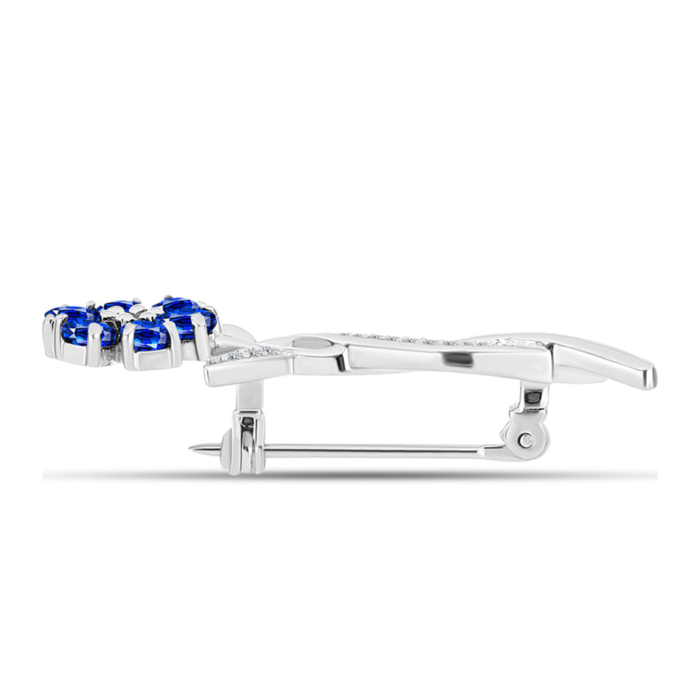 Alfinete de Prata com Safira Azul Australiana e Topázio Branco  Contraste: Cabeca de Veado (800) 2 