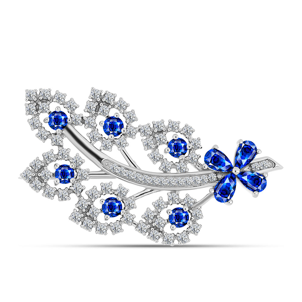 Alfinete de Prata com Safira Azul Australiana e Topázio Branco  Contraste: Cabeca de Veado (800)