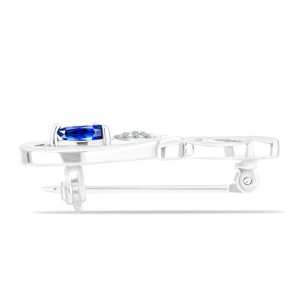 Alfinete de Prata com Safira Azul Australiana e Topázio Branco