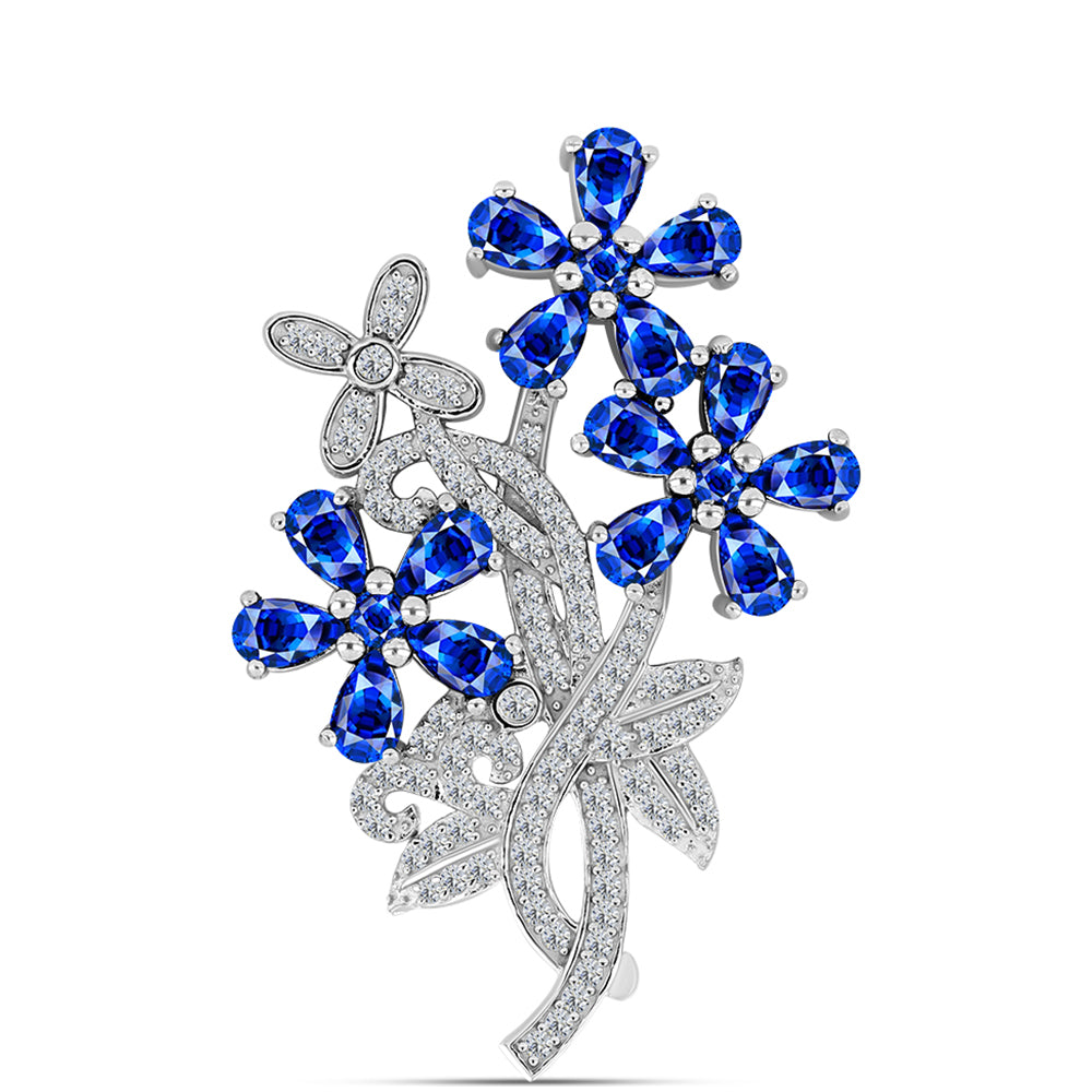Alfinete de Prata com Safira Azul Australiana e Topázio Branco  Contraste: Cabeca de Veado (800)