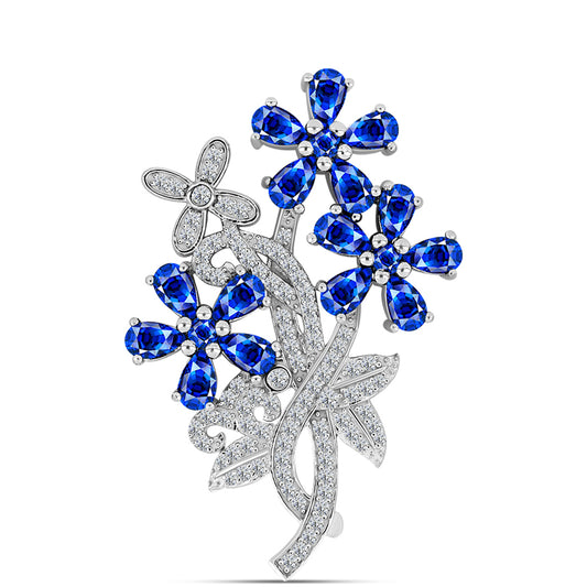 Alfinete de Prata com Safira Azul Australiana e Topázio Branco  Contraste: Cabeca de Veado (800)