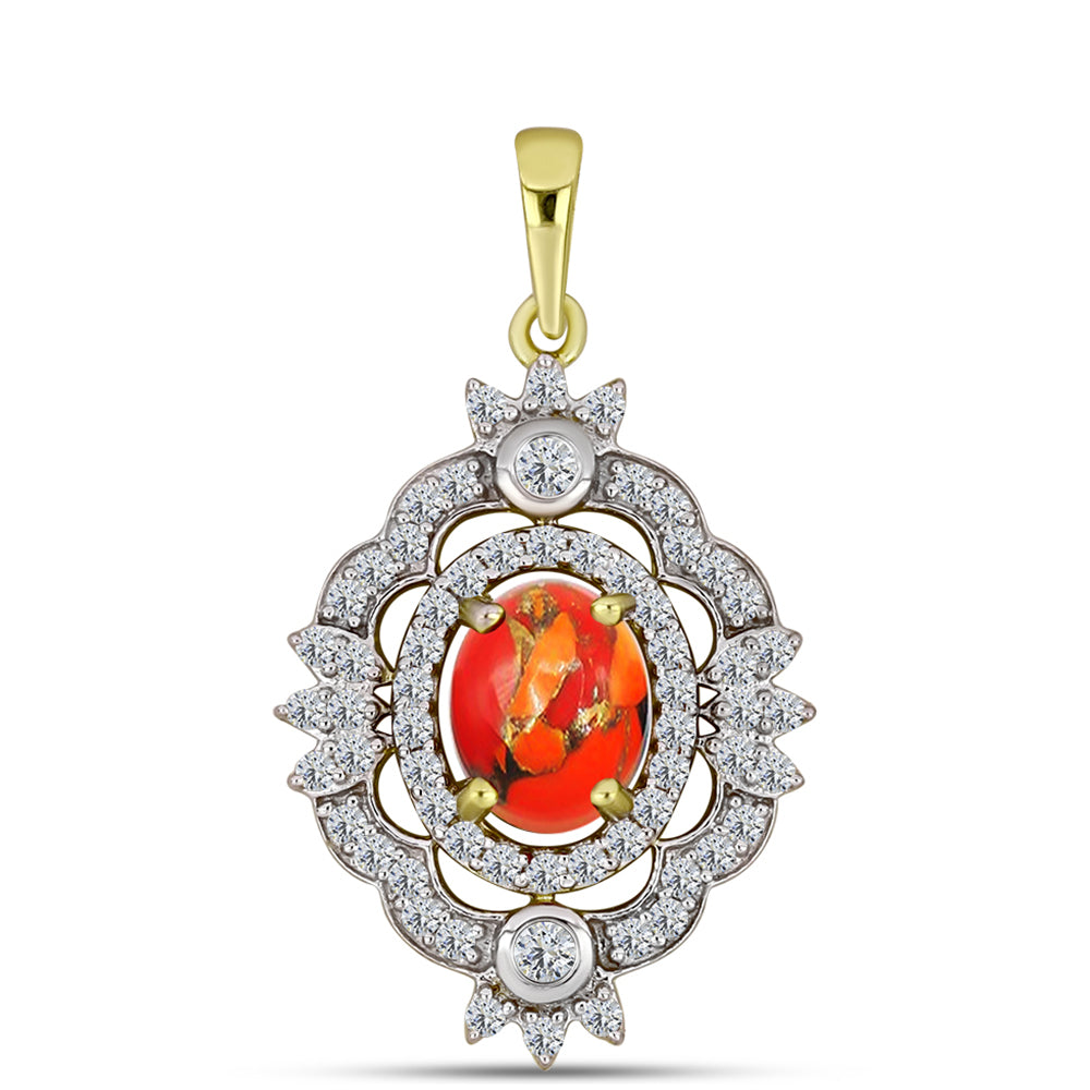 Pendente de Prata com Banho de Ouro com Turquesa de Mohave e Topázio Branco