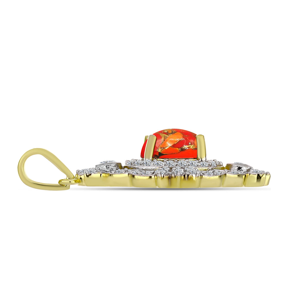 Pendente de Prata com Banho de Ouro com Turquesa de Mohave e Topázio Branco 2 