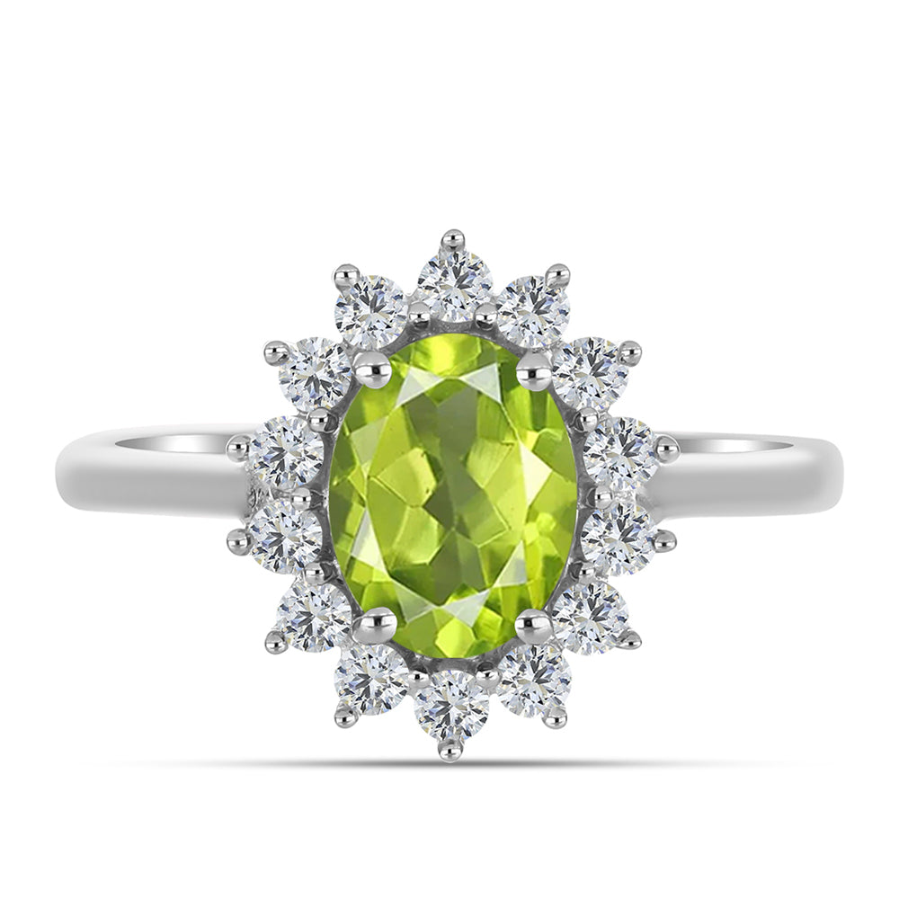 Anel de Prata com Peridoto de Changbai e Topázio Branco