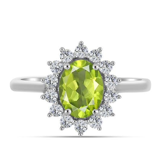 Anel de Prata com Peridoto de Changbai e Topázio Branco