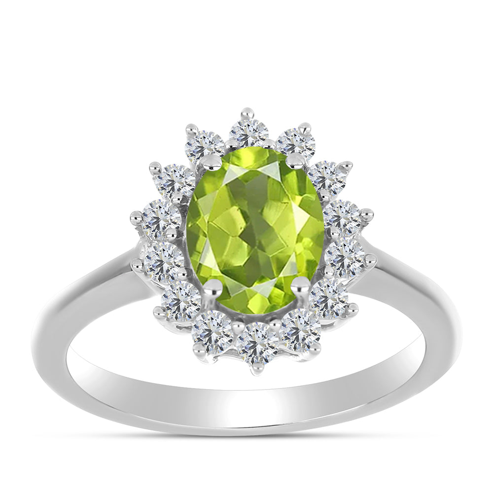 Anel de Prata com Peridoto de Changbai e Topázio Branco