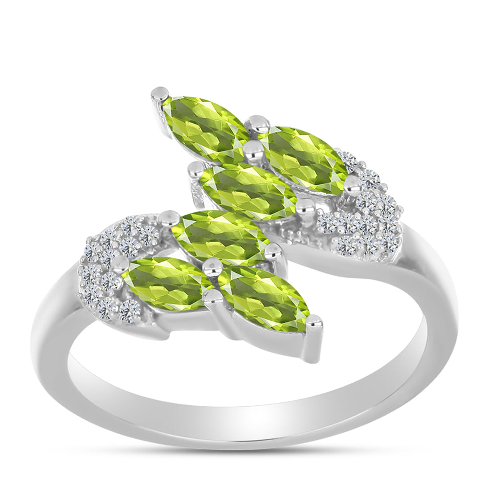 Anel de Prata com Peridoto de Changbai e Topázio Branco