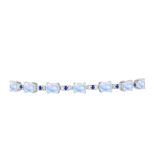 Pulseira de Prata com Safira Azul Australiana e Pedra da Lua Arco-íris  Contraste: Cabeca de Veado (800)