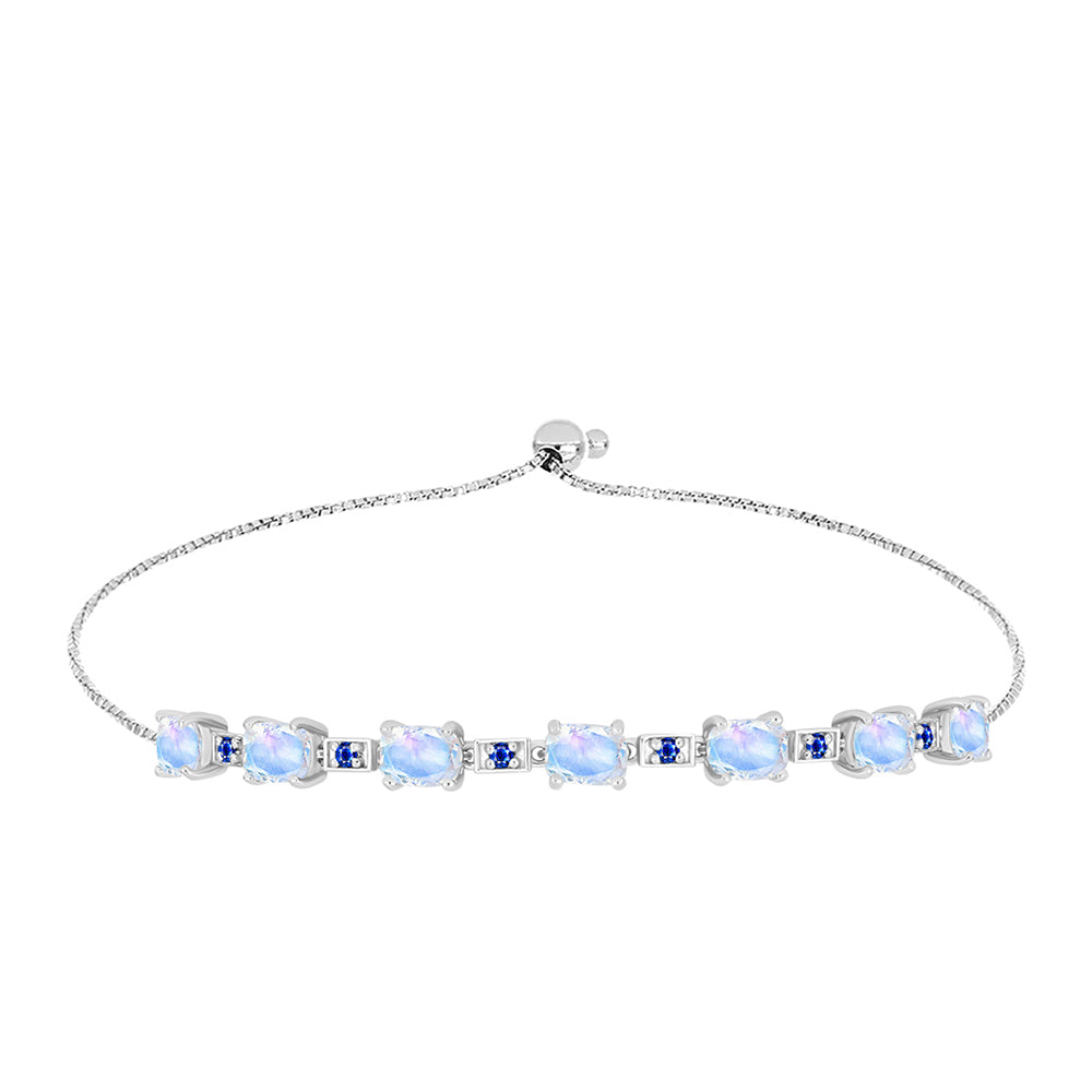 Pulseira de Prata com Safira Azul Australiana e Pedra da Lua Arco-íris  Contraste: Cabeca de Veado (800) 1 
