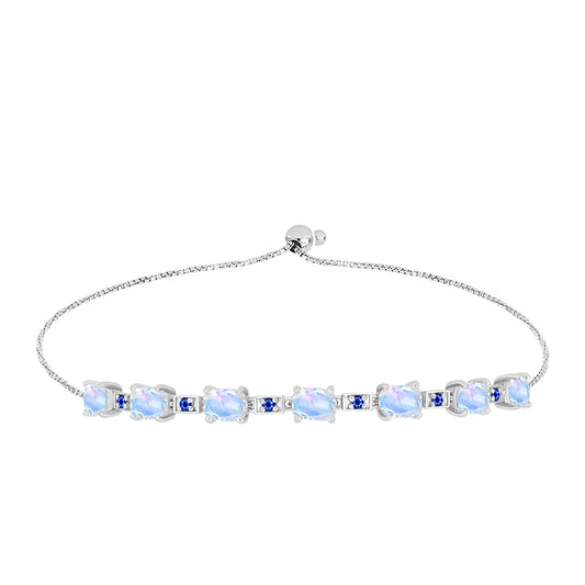 Pulseira de Prata com Safira Azul Australiana e Pedra da Lua Arco-íris  Contraste: Cabeca de Veado (800)
