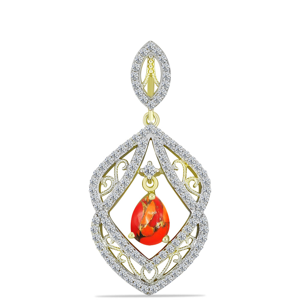 Pendente de Prata com Banho de Ouro com Turquesa de Mohave e Topázio Branco  Contraste: Cabeca de Veado (800) 1 