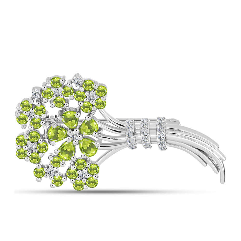 Alfinete de Prata com Peridoto de Changbai e Topázio Branco  Contraste: Cabeca de Veado (800)