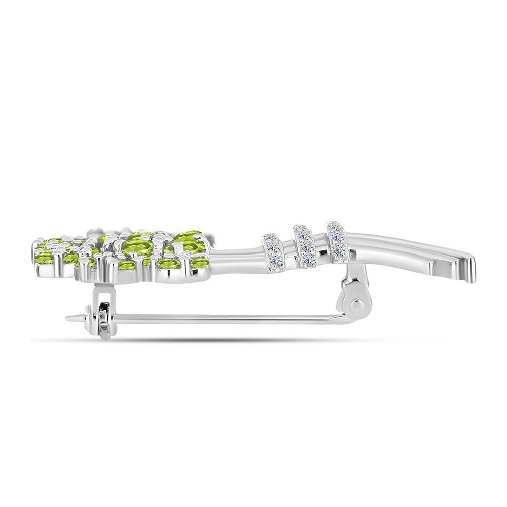 Alfinete de Prata com Peridoto de Changbai e Topázio Branco  Contraste: Cabeca de Veado (800)
