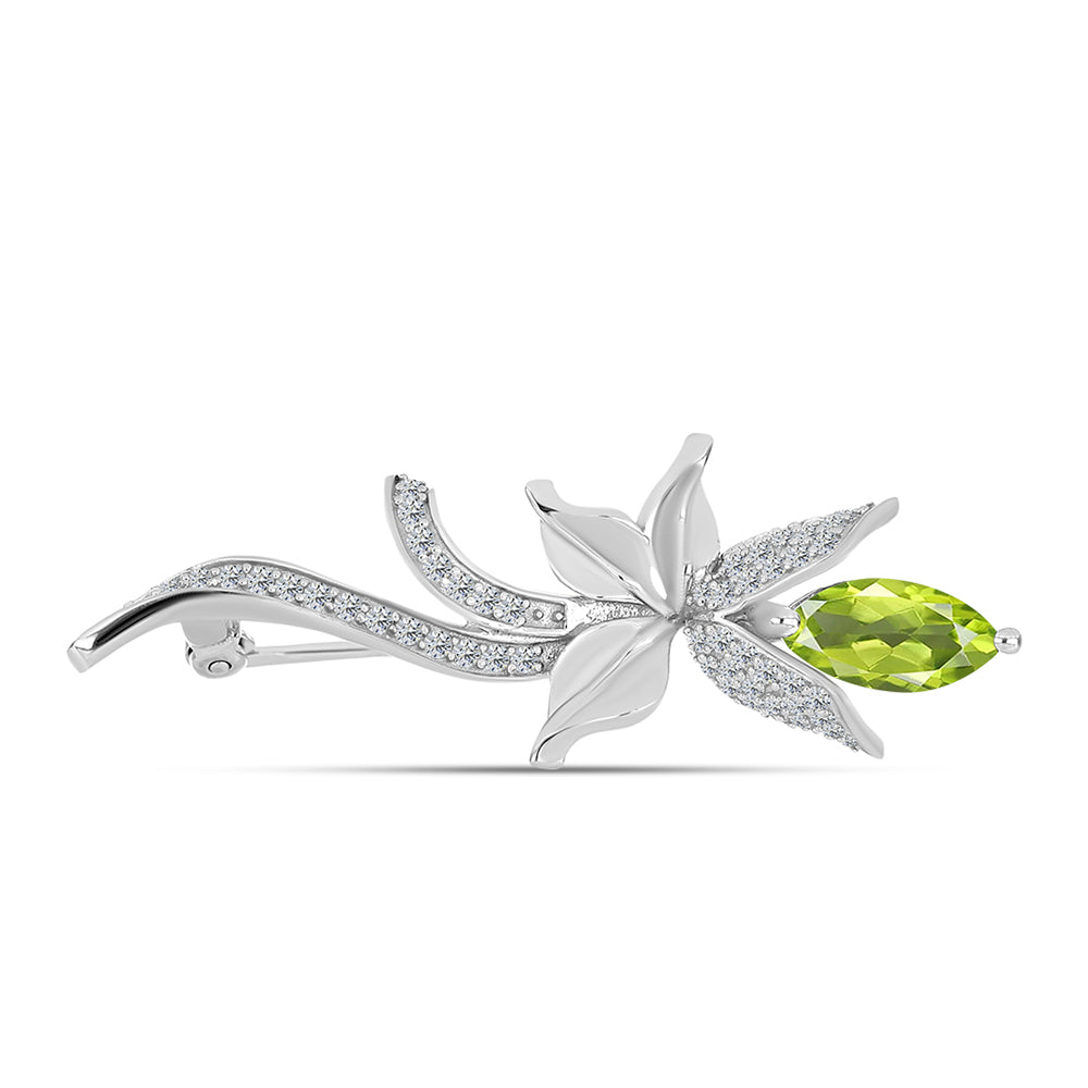 Alfinete de Prata com Peridoto de Changbai e Topázio Branco  Contraste: Cabeca de Veado (800) 1 