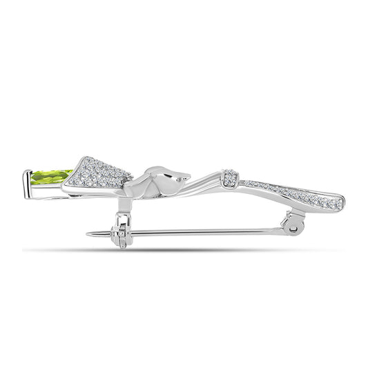 Alfinete de Prata com Peridoto de Changbai e Topázio Branco  Contraste: Cabeca de Veado (800)