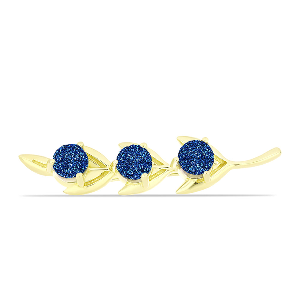 Alfinete de Prata com Banho de Ouro com Drusy Azul  Contraste: Cabeca de Veado (800)