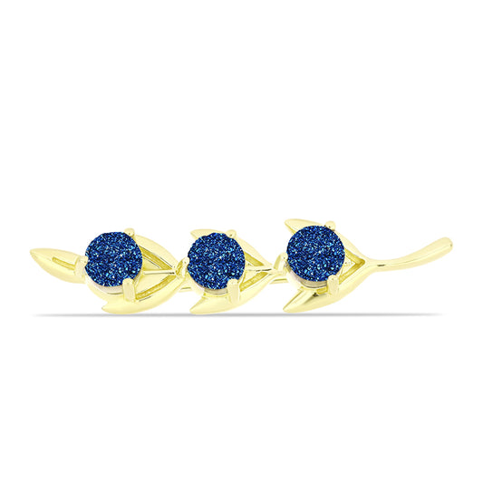 Alfinete de Prata com Banho de Ouro com Drusy Azul  Contraste: Cabeca de Veado (800)