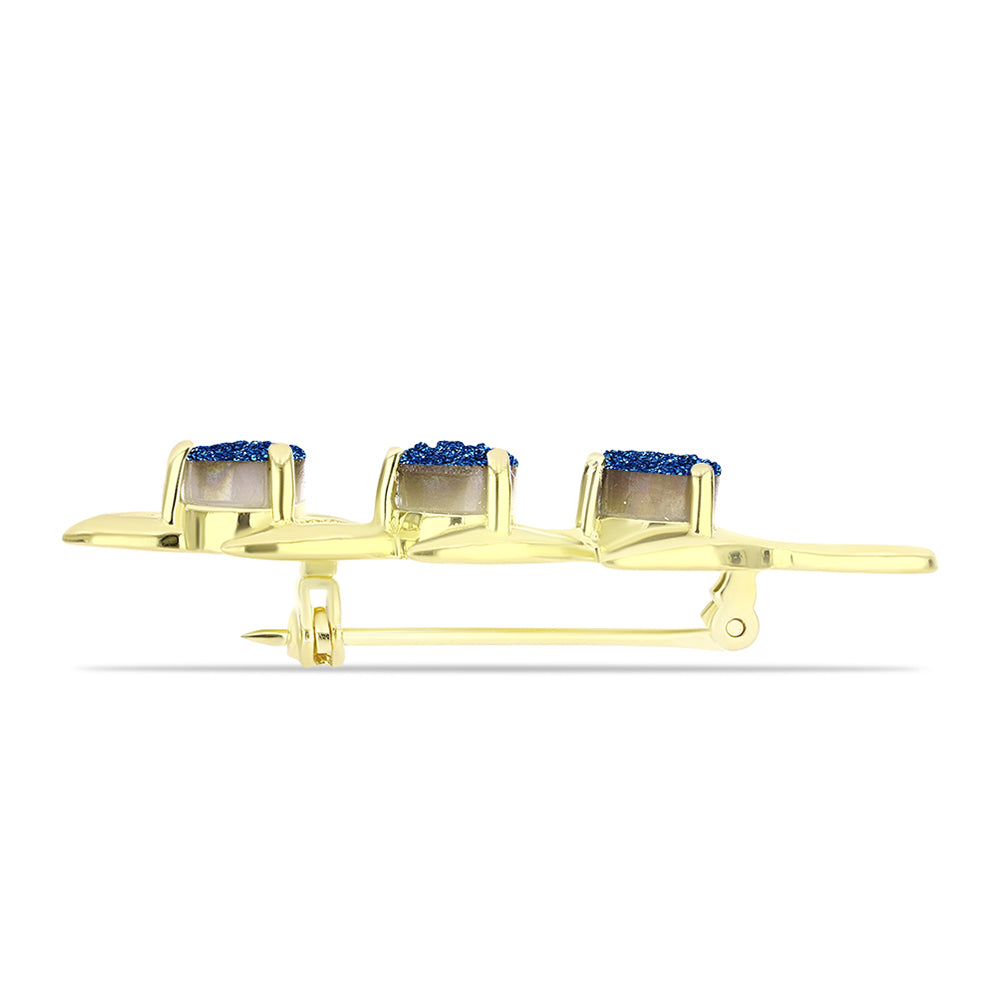 Alfinete de Prata com Banho de Ouro com Drusy Azul  Contraste: Cabeca de Veado (800) 2 