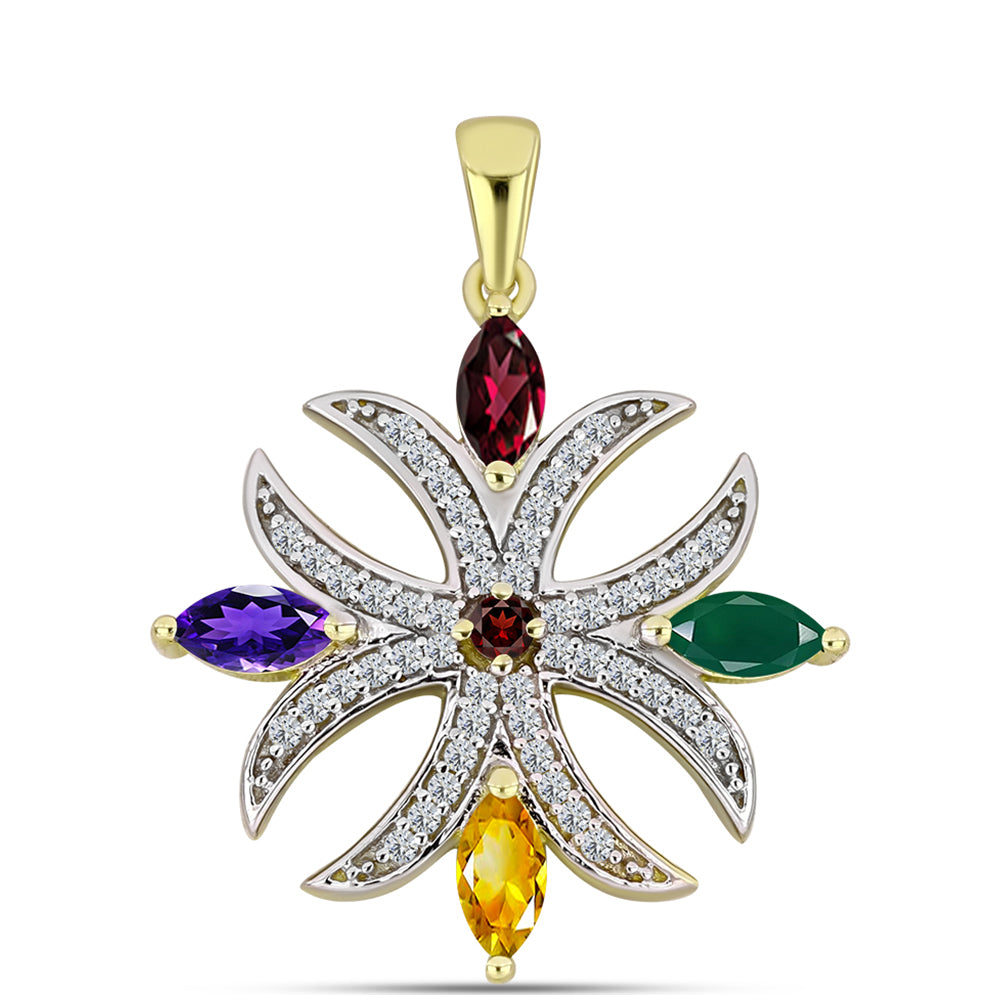 Pendente de Prata com Banho de Ouro com Ametista de Marrocos e Citrino de Ural  Contraste: Cabeca de Veado (800)