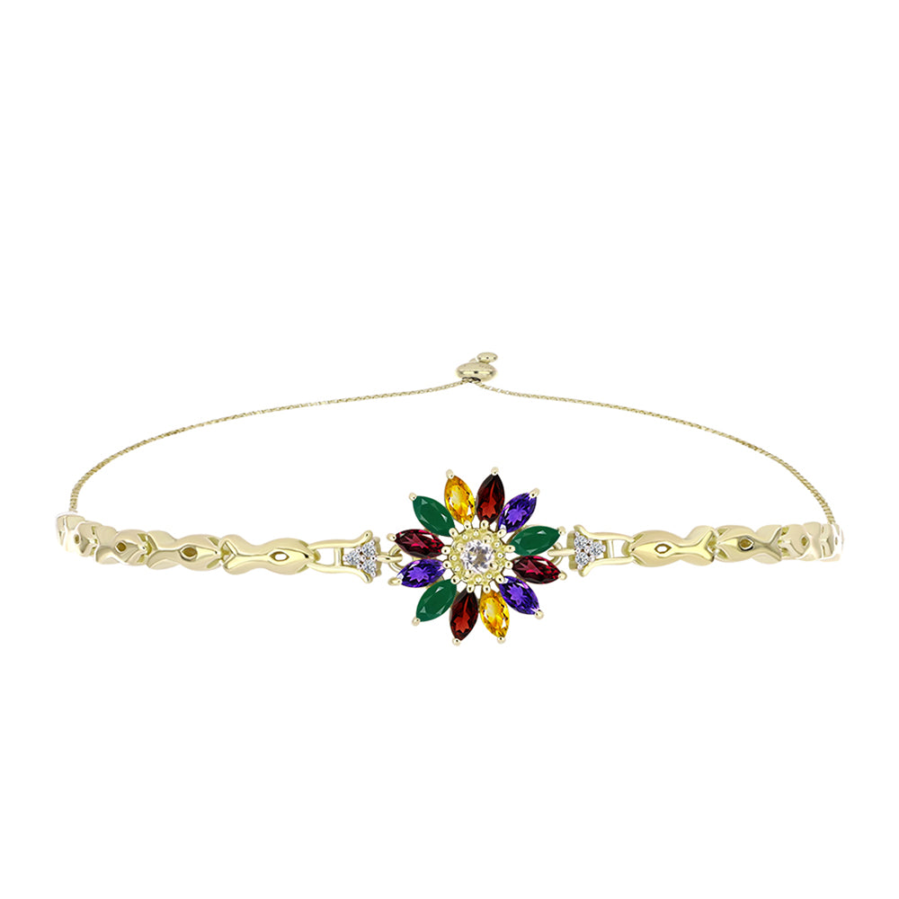 Pulseira de Prata com Banho de Ouro com Ametista de Marrocos e Citrino de Ural  Contraste: Cabeca de Veado (800)