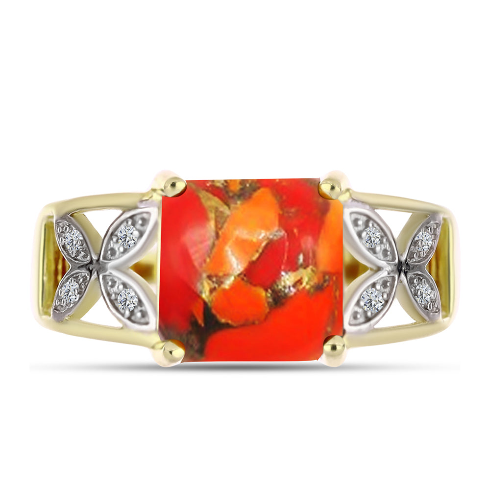 Anel de Prata com Banho de Ouro com Turquesa de Mohave e Topázio Branco  Contraste: Cabeca de Veado (800) 1 