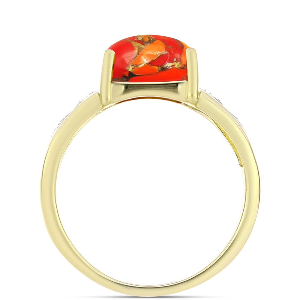 Anel de Prata com Banho de Ouro com Turquesa de Mohave e Topázio Branco  Contraste: Cabeca de Veado (800) 2 