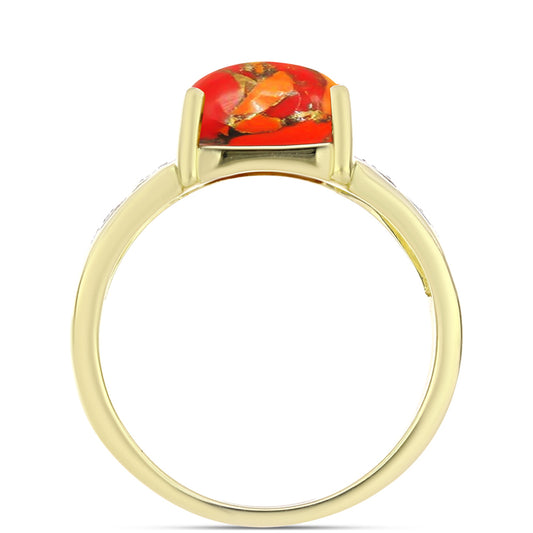 Anel de Prata com Banho de Ouro com Turquesa de Mohave e Topázio Branco  Contraste: Cabeca de Veado (800)