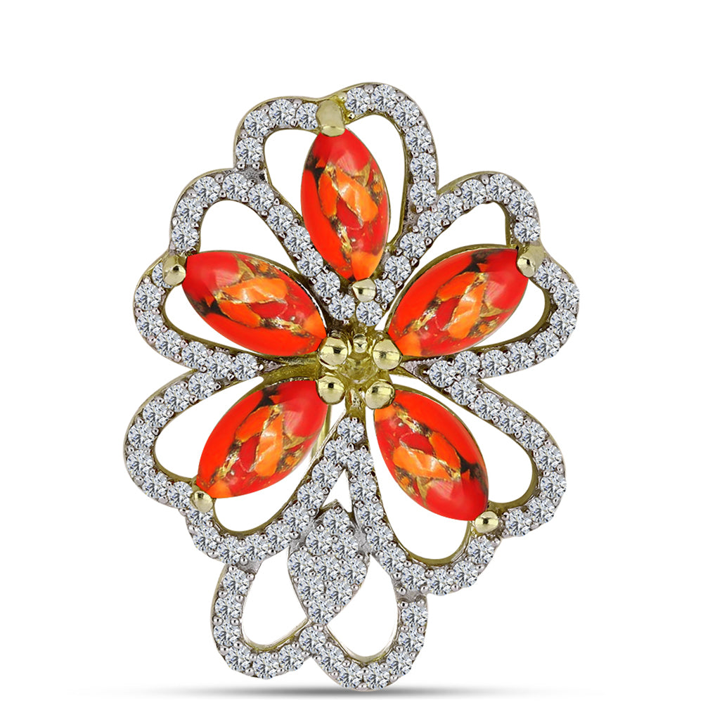 Alfinete de Prata com Banho de Ouro com Turquesa de Mohave e Topázio Branco  Contraste: Cabeca de Veado (800) 1 