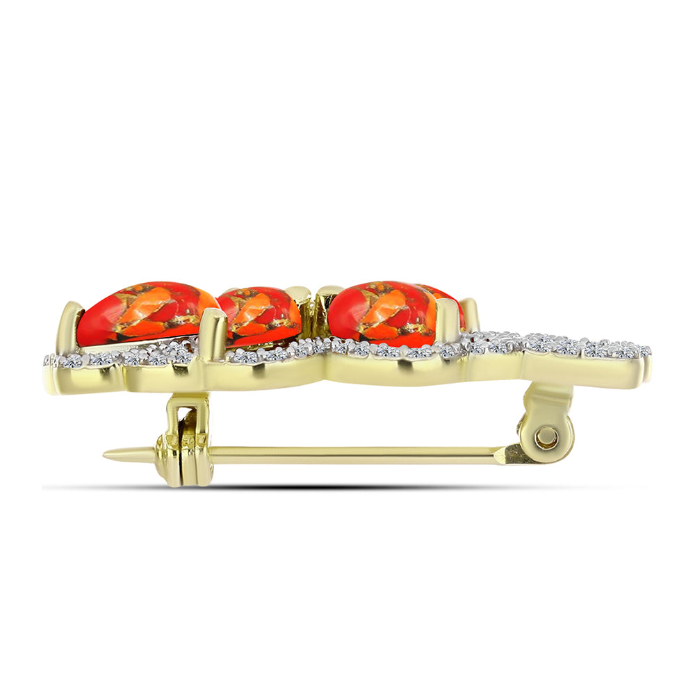 Alfinete de Prata com Banho de Ouro com Turquesa de Mohave e Topázio Branco  Contraste: Cabeca de Veado (800) 2 