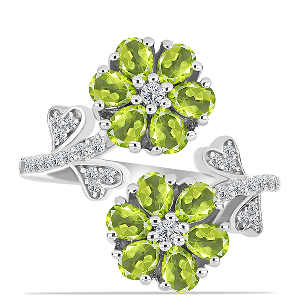 Anel de Prata com Peridoto de Changbai e Topázio Branco  Contraste: Cabeca de Veado (800) 1 